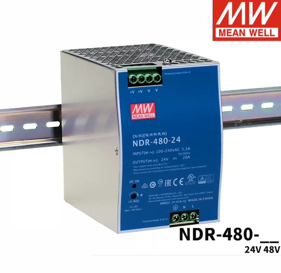 MEAN WELL NDR-480/220 to 24/48V guide rail 20A switching power supply DRP transformer PLC drives industrial control 480W