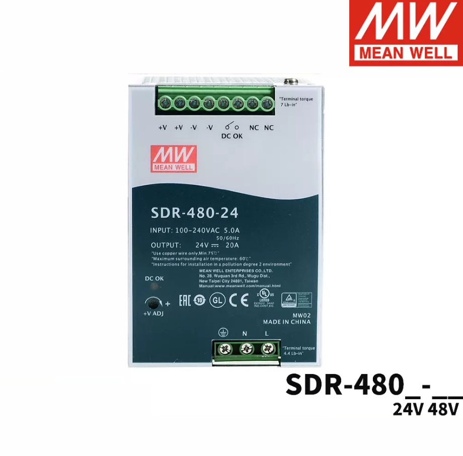 MEAN WELLSDR-480/480P/24/48V Guide DC Switching Power Supply 480W active PFC efficient