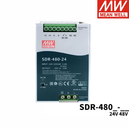 MEAN WELLSDR-480/480P/24/48V Guide DC Switching Power Supply 480W active PFC efficient