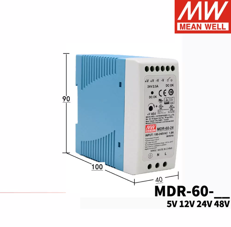 MEAN WELL MDR-60 Rail type 60W Switching power supply 5V 12V 24V 48V Small volume DR Thin plastic housing