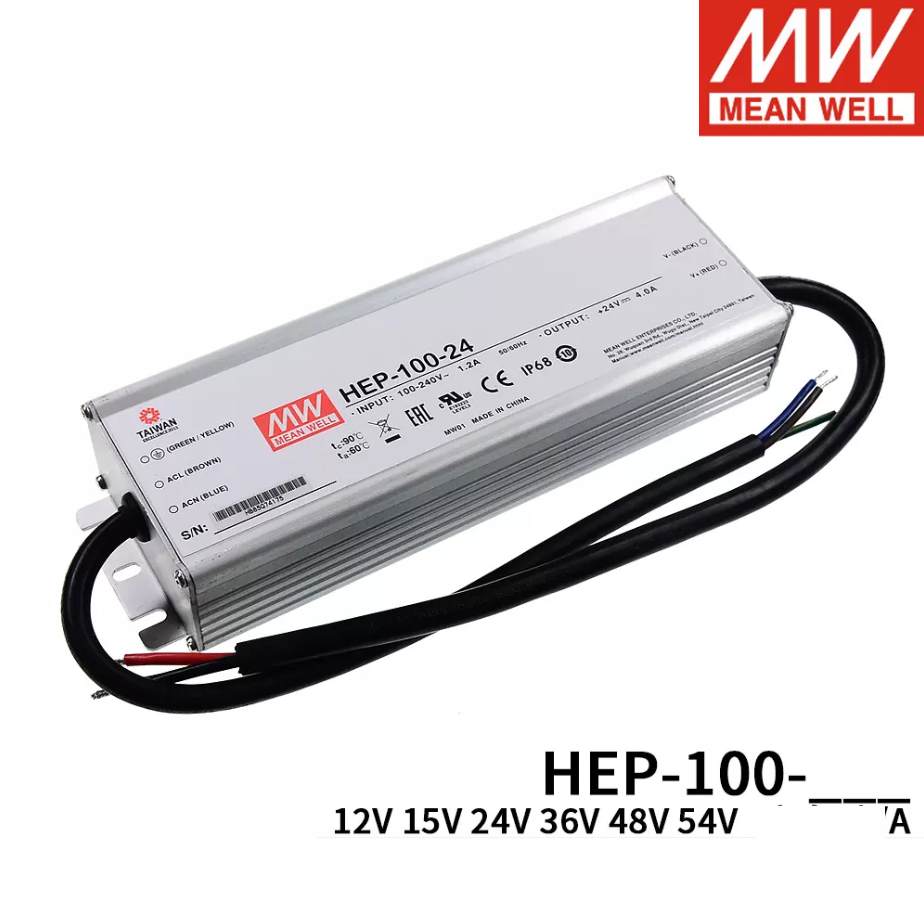 Mean Well HEP-100 switch power supply 12 15 a/a/a / 24 to 36 48 a/a/a/V / 54 W industrial IP68 bad resistance