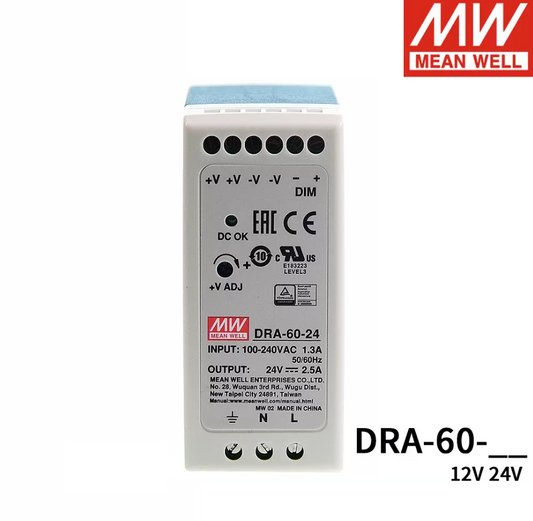 MEAN WELL guide power supply DRA-60-12/24V constant current 60W intelligent system DC adjustable module