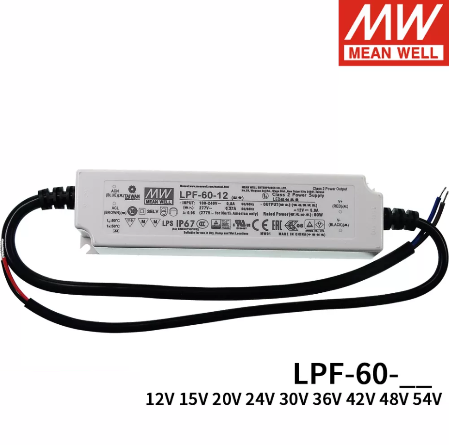 Ming weft LED power source LPF - 60-12/15/20/24/30/36/42/48/54 molded case IP67 waterproof PFC