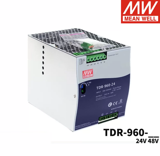 MEAN WELL  TDR-960 Switching power supply three-phase 380VAC to DC 24V/48V rail type 960W DRT