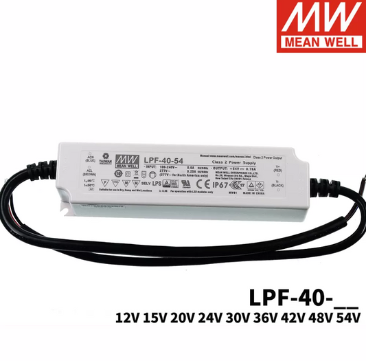 Ming weft LED power source LPF-40-12/15/20/24/30/36/42/48/54 v molded case IP67 waterproof PFC