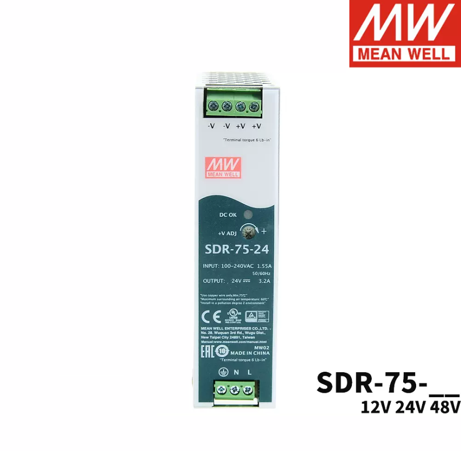 MEAN WELL Switching power supply SDR-75 75W 12/24/48V ultra-thin guide rail industrial control voltage regulation