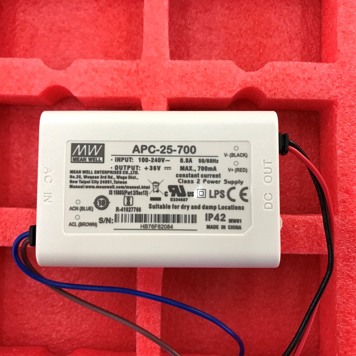 Mingwei LED constant current waterproof switching power supply APC-25 350/500/700/1050mA