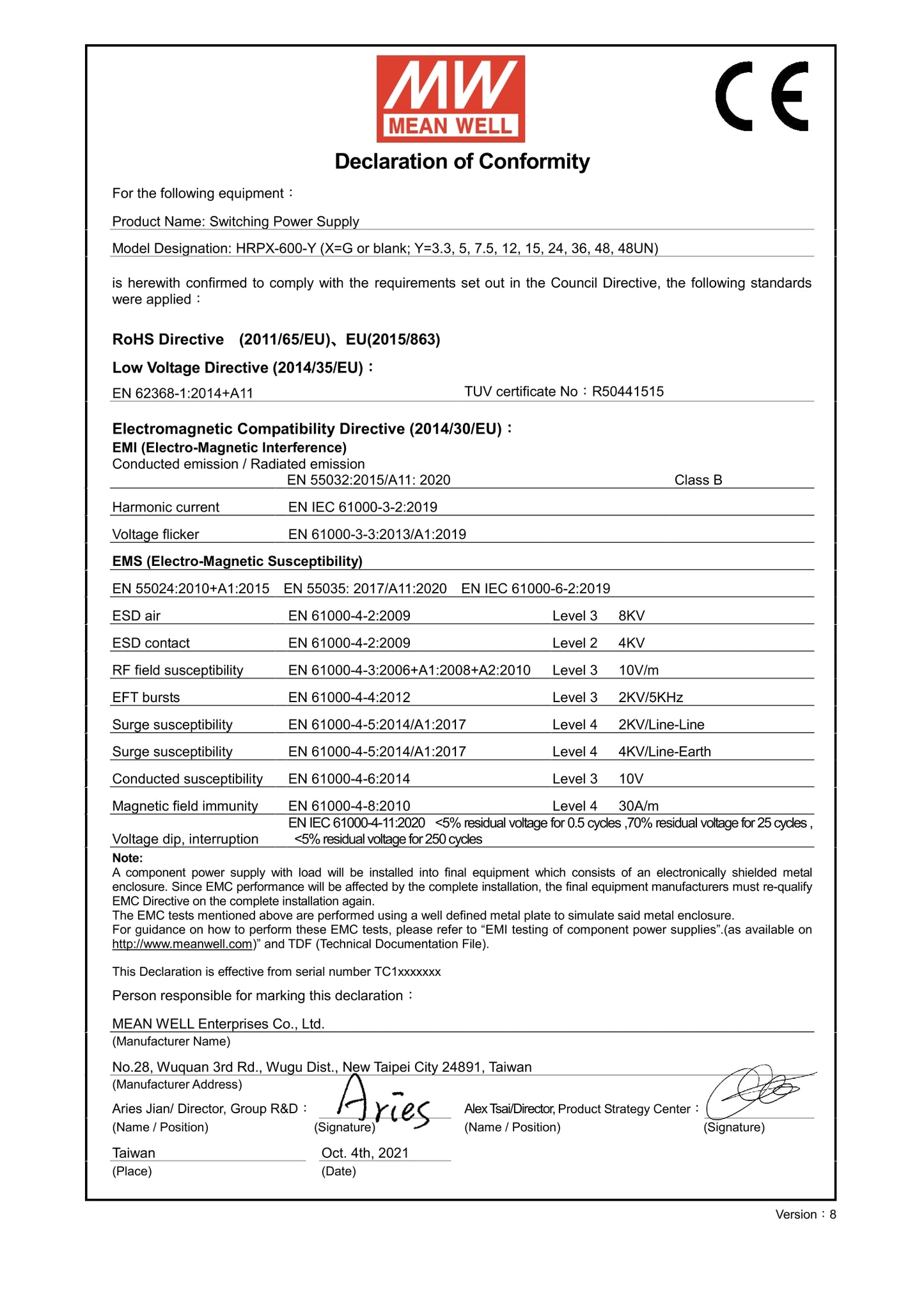 MEAN WELL HRP-600N3 switching power supply 12 v24v36v48v HRP - 600/3.3/5 7.5/15 v / 600 w motor PFC