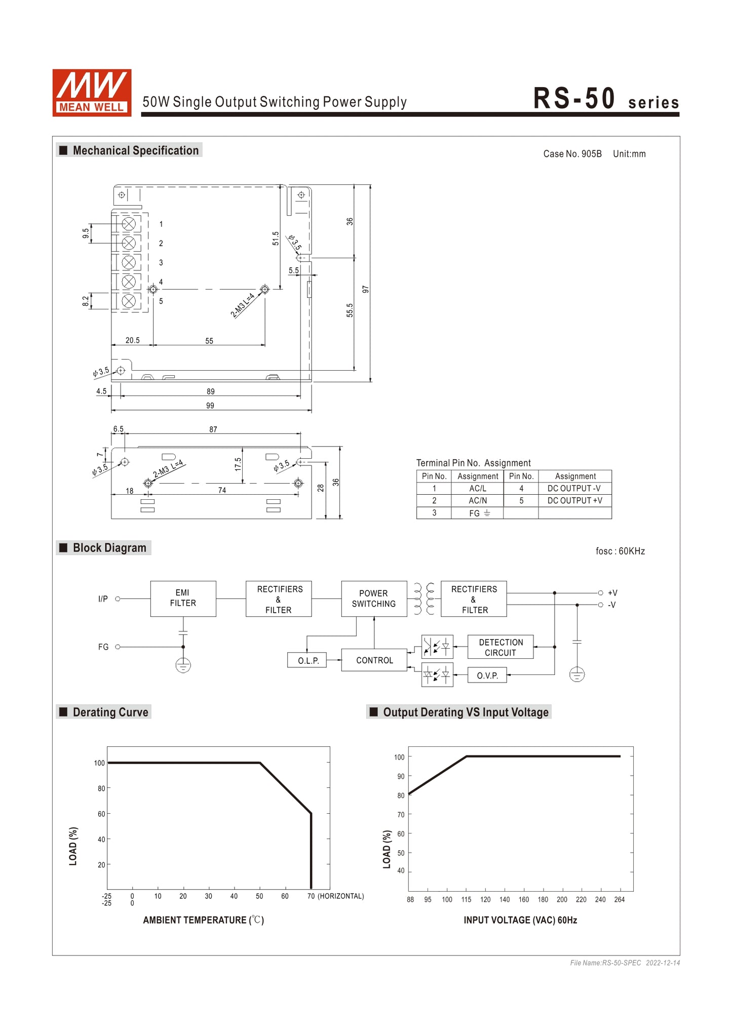 MEAN WELL Switching power supply RS-50 RS-50-3.3 RS-50-5 RS-50-12 RS-50-15 RS-50-24 RS-50-48 50W DC NES/S Voltage regulator 35