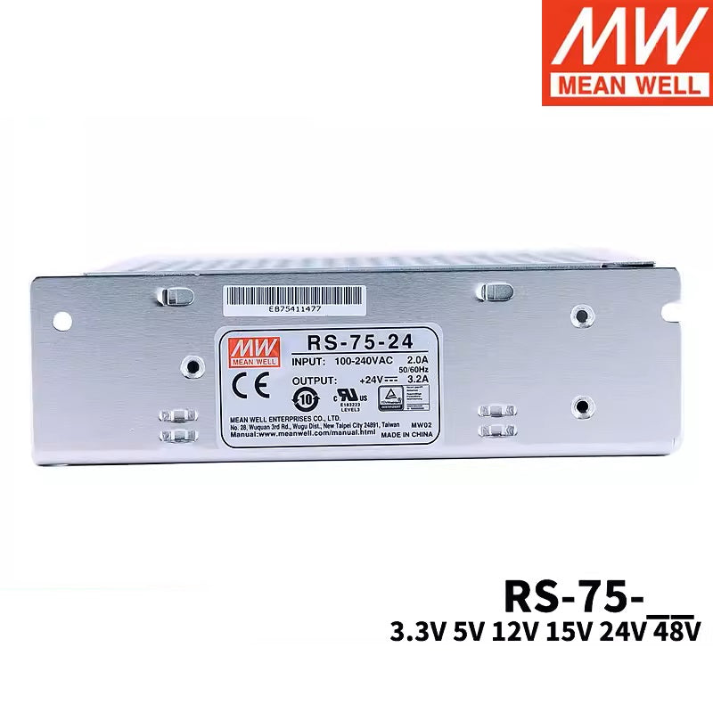 MEAN WELL RS-75 RS-75-3.3 RS-75-5 RS-75-12 RS-75-15 RS-75-24 RS-75-48 75W Single Output Switching Power Supply RS-75 series