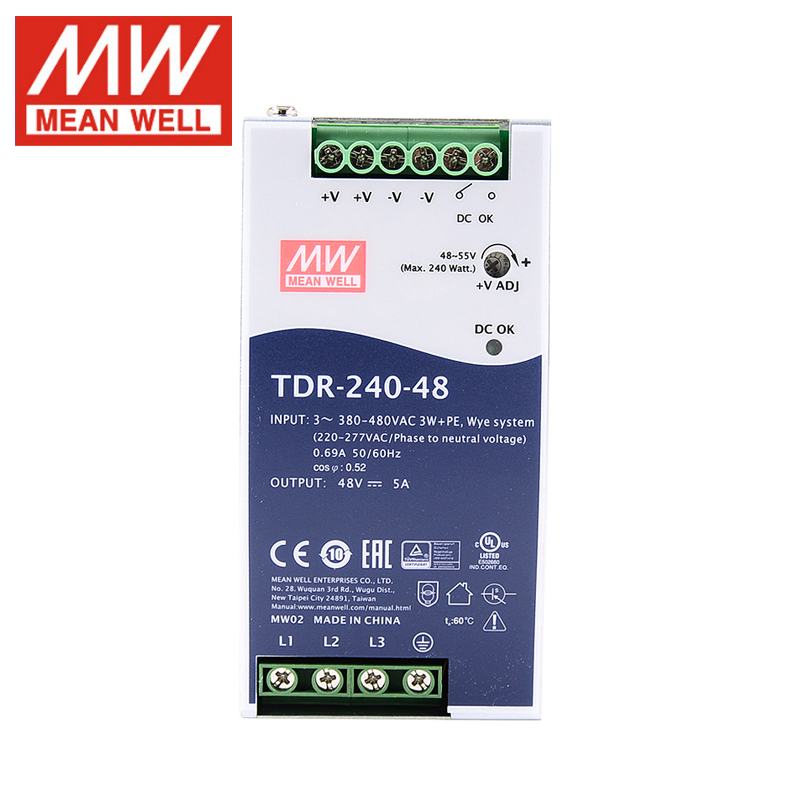 MEAN WELL TDR-240 Switching power supply 24V48V guideway 380V three-phase 240W10A/5A DC DRT