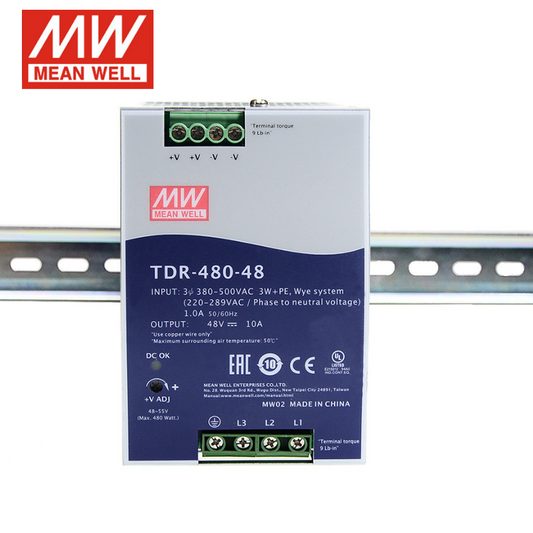 MEAN WELL  TDR-480 Switching power supply three-phase 380V to 24V/48V DC guide drt 480W