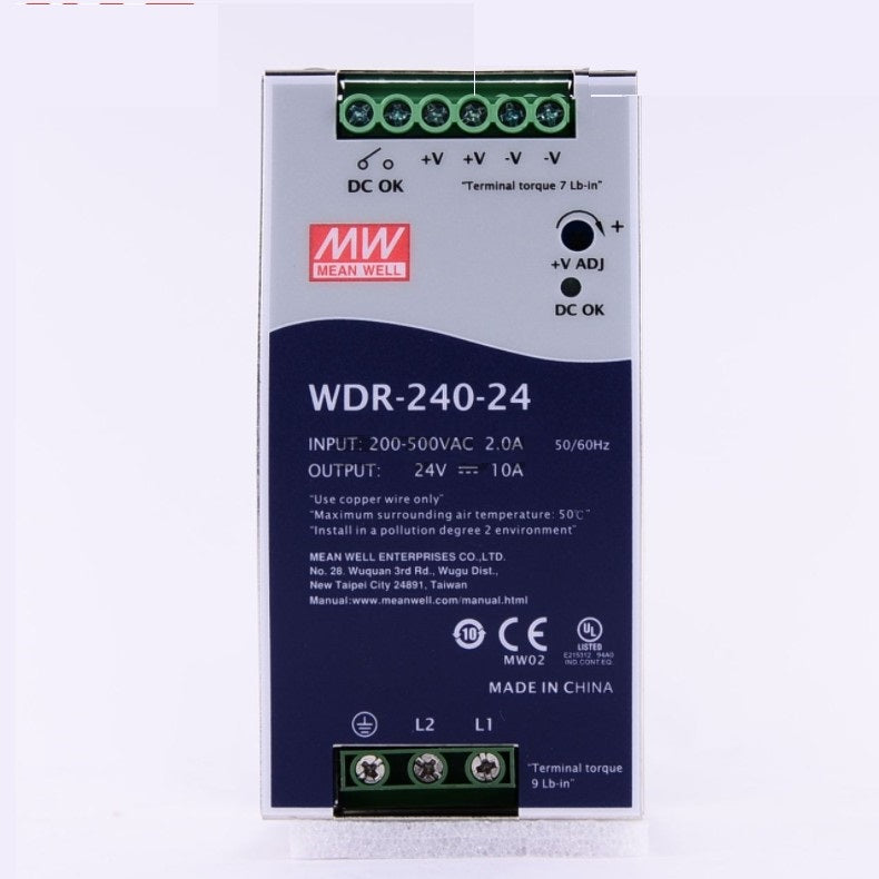 MEAN WELL  WDR-240 Rail 240W Switching power supply 220V/380V to 24V 48V MW thin PFC